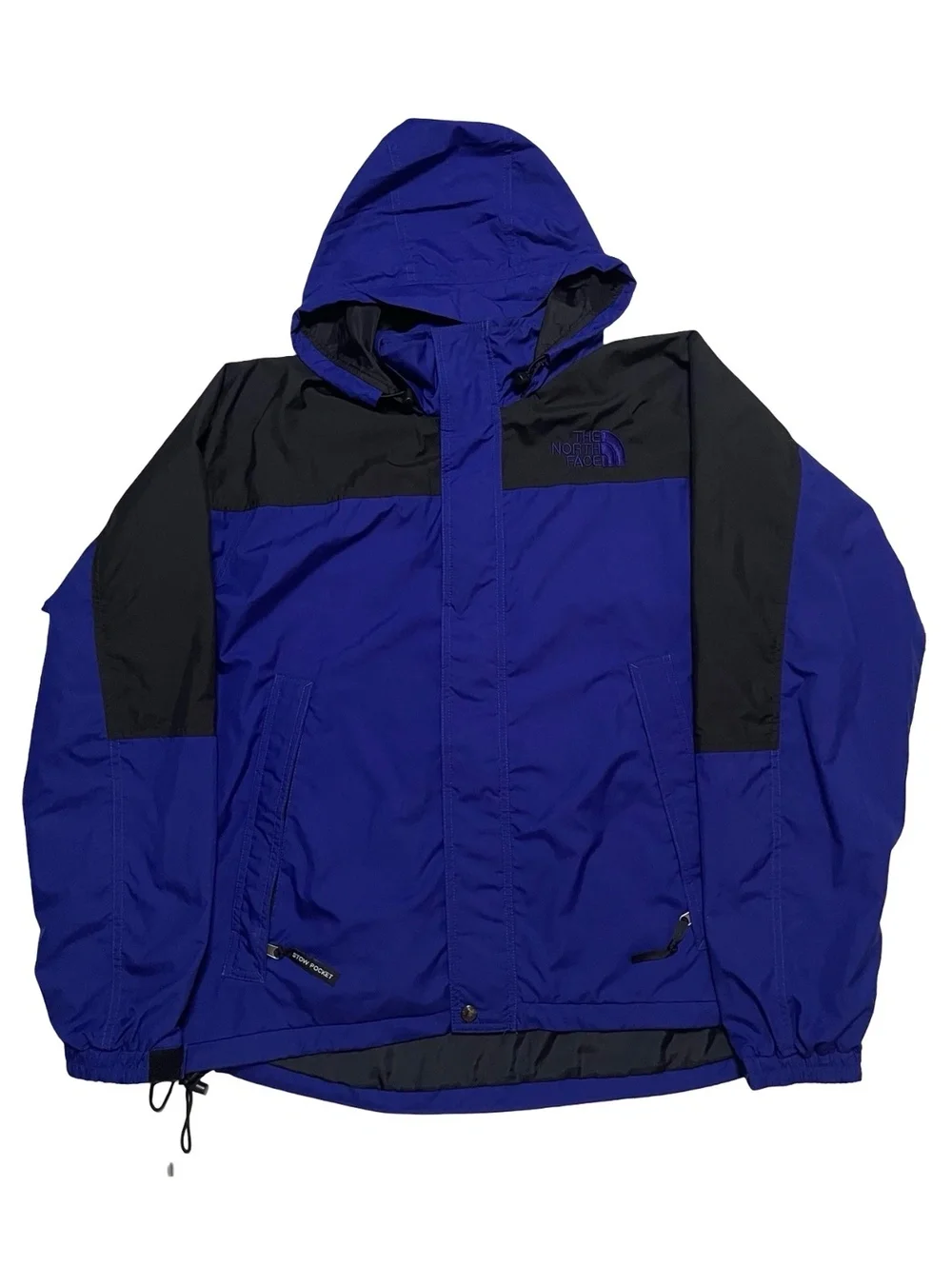 Vintage 90s The North Face Rain Jacket Mens Size L Blue Full Zip Hooded Stow